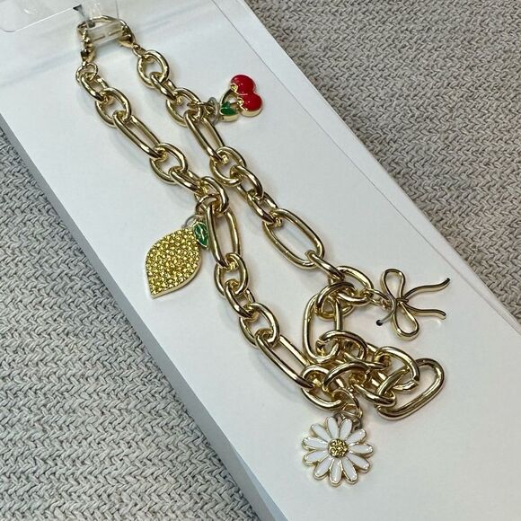 Bauble Bar Phone Charm Wristlet NEW Gold Lemon Cherry Daisy Bow 12 inch - Picture 8 of 8